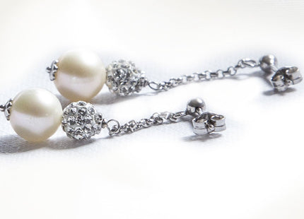 Orecchini pendenti in Oro con Perle e Sfere in Strass