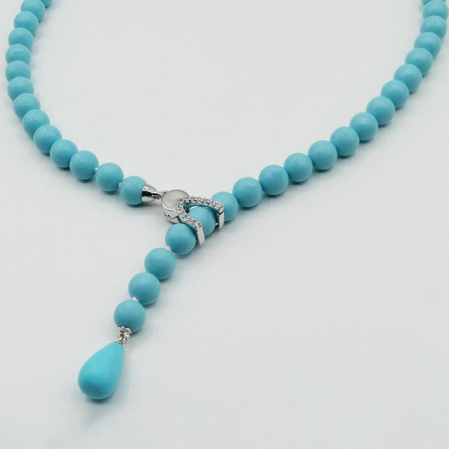 Collana in Turchese con Susta Regolabile in Argento e Strass