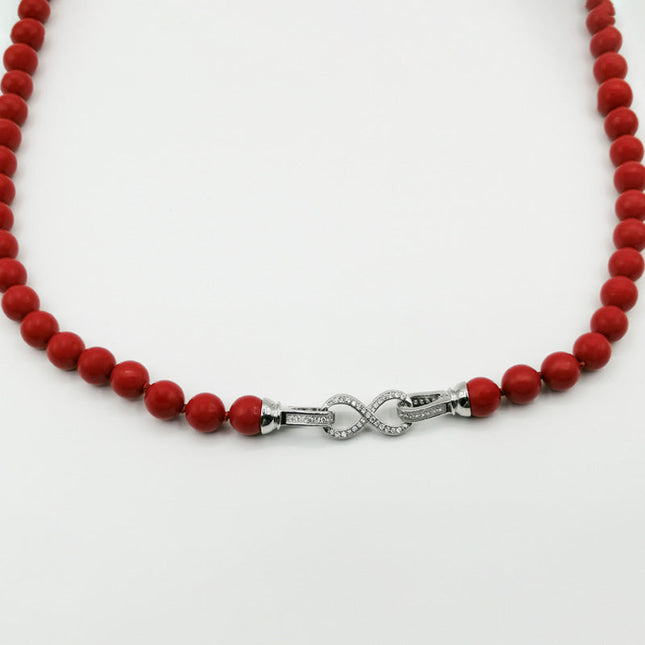 Collana in Corallo Rosso con Susta ad Infinito in Argento e Strass