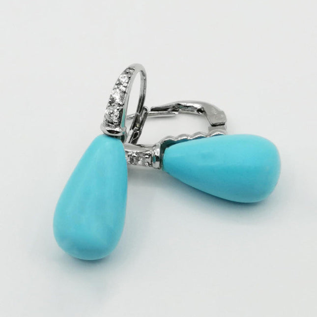 Orecchini in Turchese con Chiusura a Monachella in Argento e Strass