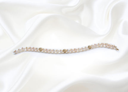 Bracciale in Perle con 3 Sfere in Oro Diamantato