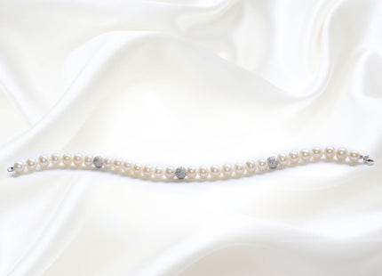 Bracciale in Perle con 3 Sfere in Oro Diamantato