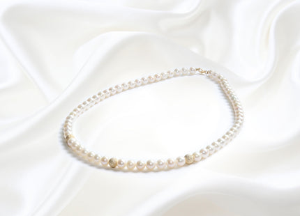 Collana in Perle con 3 Sfere in Oro Diamantato
