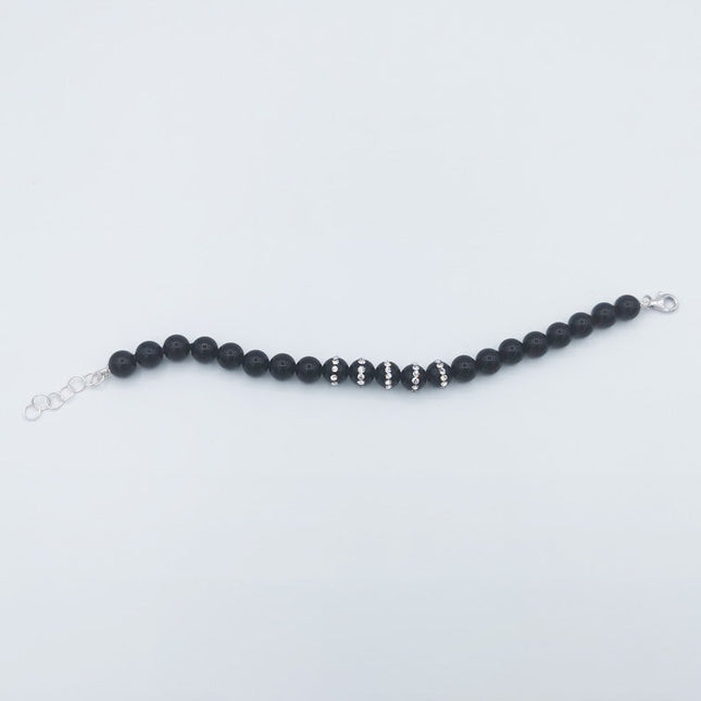 Bracciale in Onice Nero con  5 Sfere con Strass