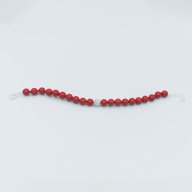 Bracciale in Corallo Rosso con Sfera in Strass