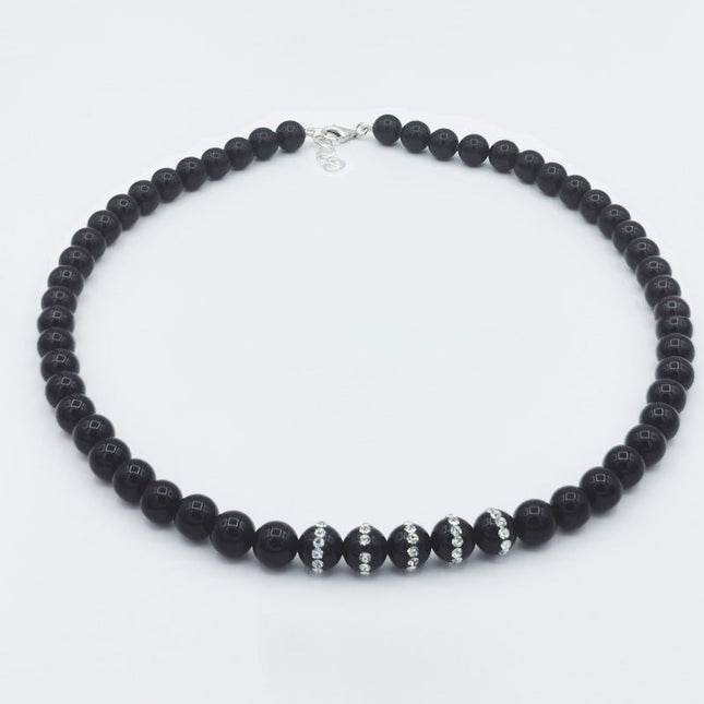 Collana in Onice Nero con 5 Sfere con Strass