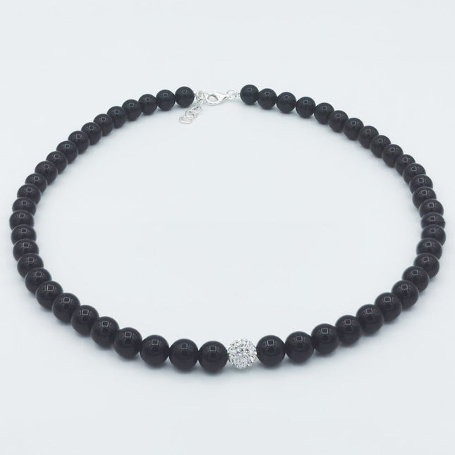 Collana in Onice Nero con Sfera in Strass
