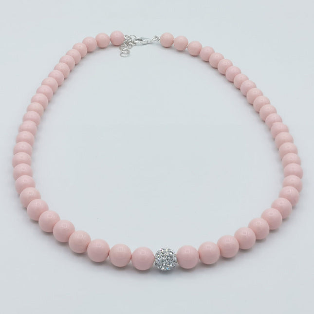 Collana in Corallo Rosa con Sfera in Strass