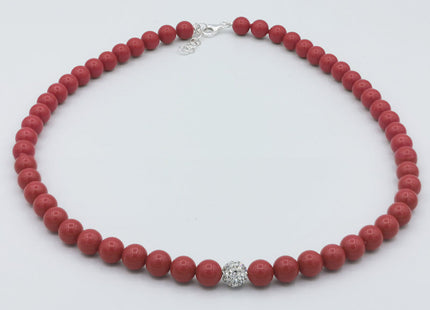 Collana in Corallo Rosso con Sfera in Strass