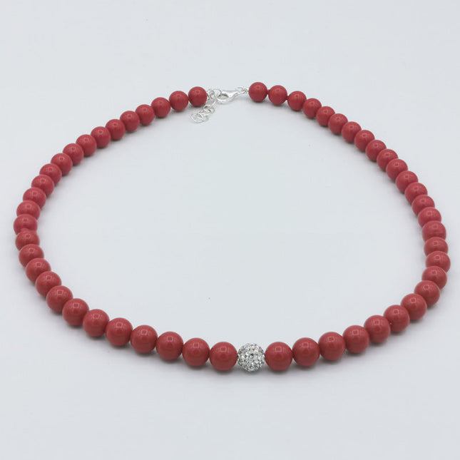 Collana in Corallo Rosso con Sfera in Strass