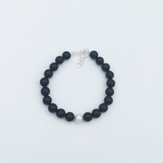 Bracciale in Onice Nero con Perla Naturale