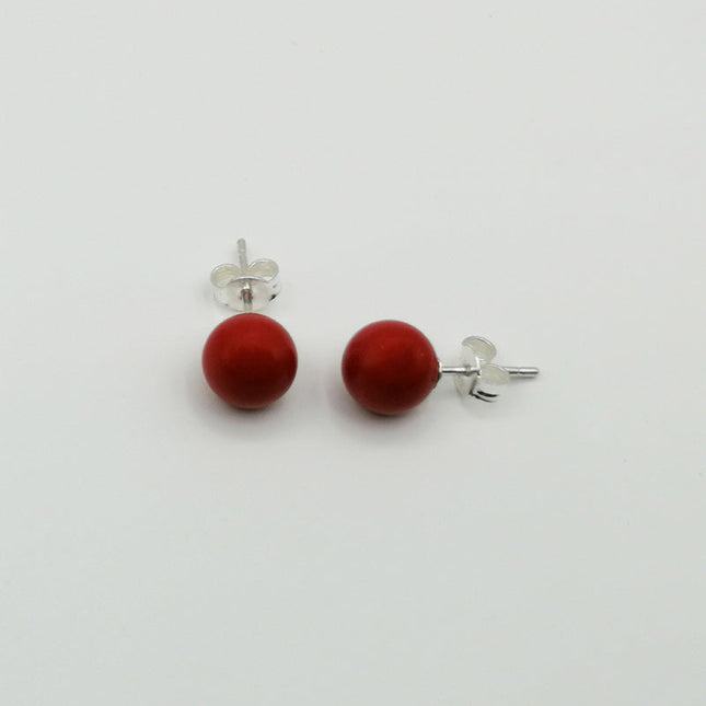 Orecchini a Lobo in Argento con Sfere in Corallo Rosso